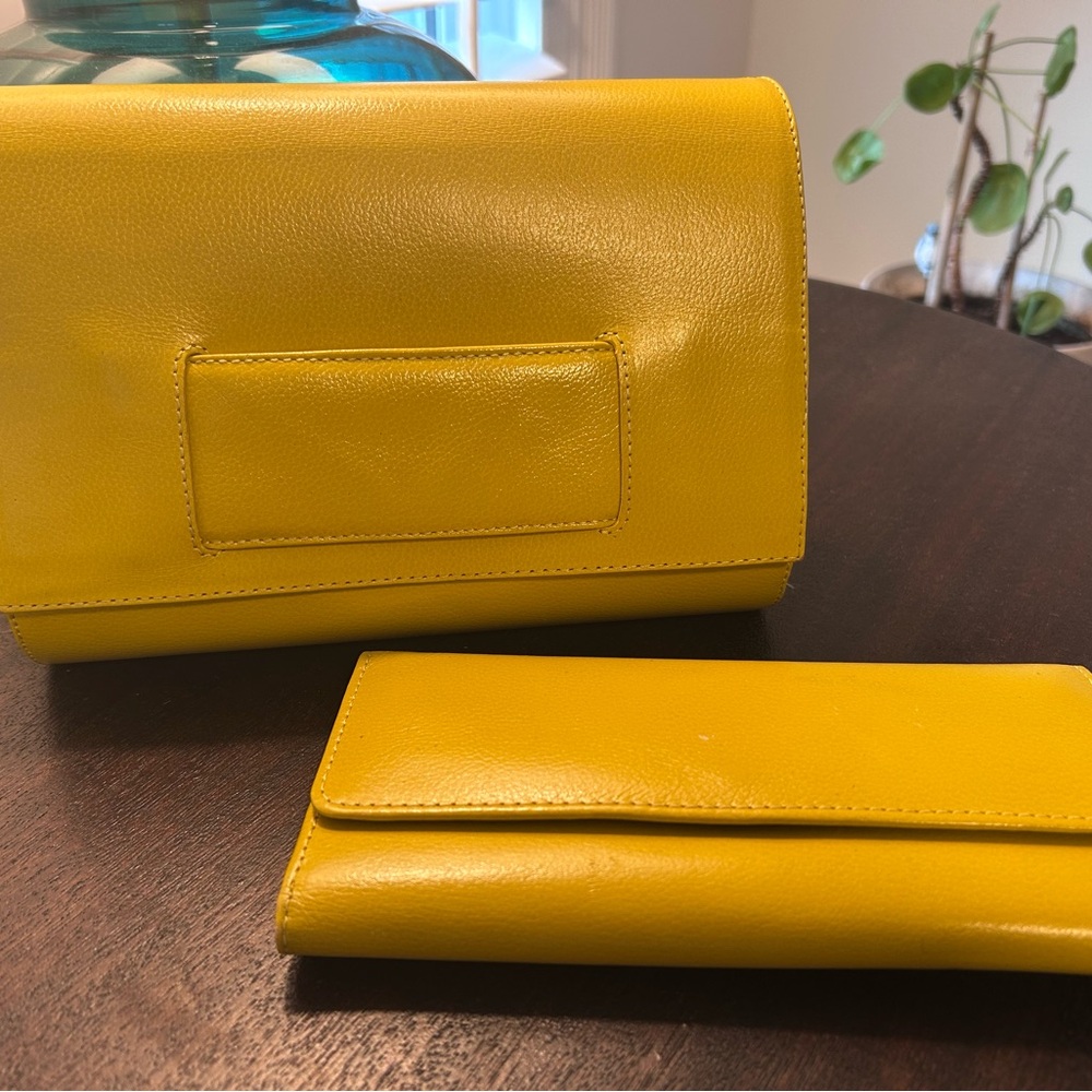 P. Sherrod Yellowish/green Leather Crossbody Bag and Wallet Set
